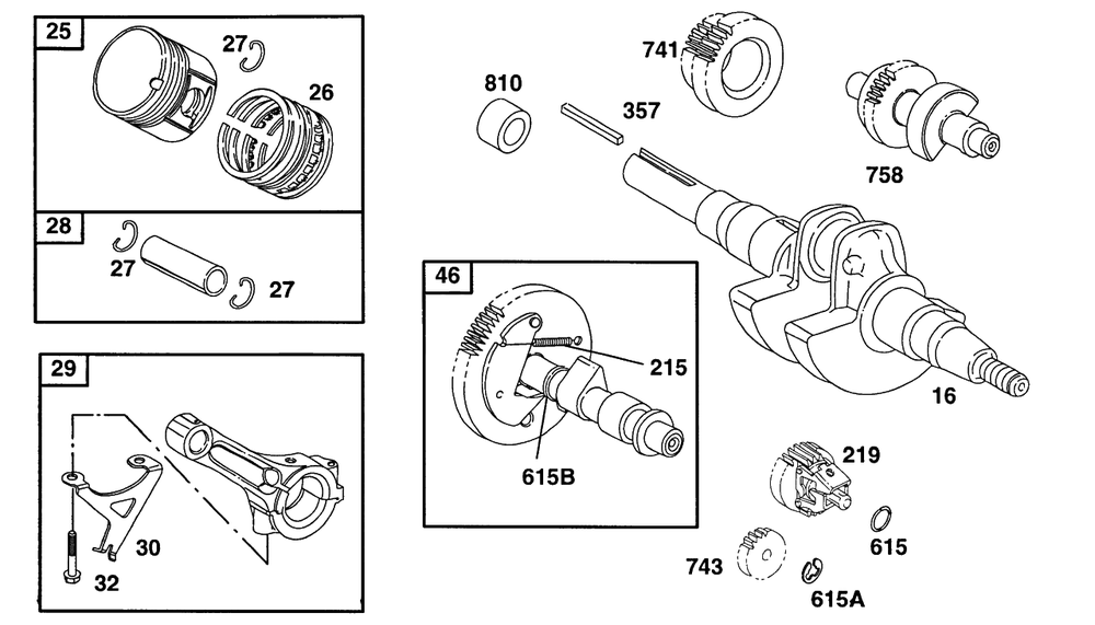 Piston Grp, Crank, Cam Diagram and Parts List for 161432-0126-XX  Briggs and Stratton Engine
